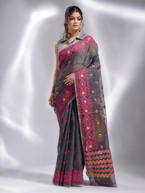 women's self design grey colored saree with blouse - 19993355 - Very Small Image - 1