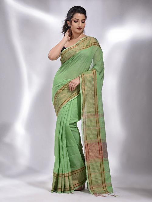 green cotton saree with blouse - 19993373 - Very Small Image - 1