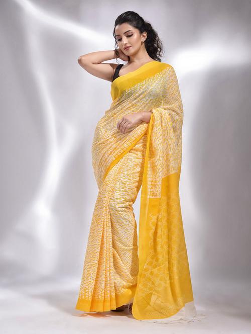 yellow cotton saree - 19993380 - Very Small Image - 1