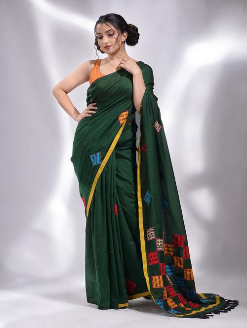 green cotton saree with blouse - 19993404 - Very Small Image - 1