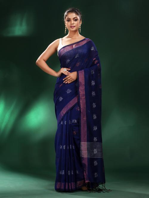 blue cotton saree with blouse - 19993471 - Very Small Image - 1