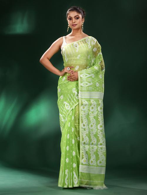 women's self design green colored saree with blouse - 19993483 - Very Small Image - 1