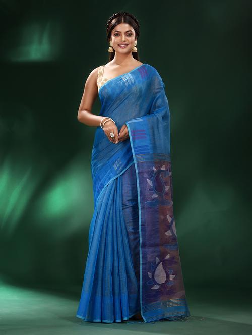 blue tissue saree with blouse - 19993507 - Very Small Image - 1