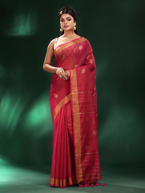 red cotton blend saree with blouse - 19993517 - Very Small Image - 1