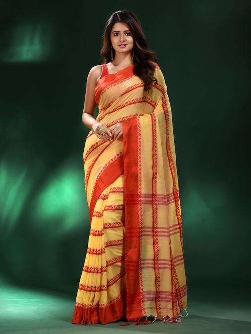 yellow cotton saree - 19993535 - Very Small Image - 1