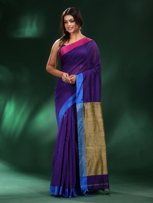 purple cotton saree with blouse - 19993586 - Very Small Image - 1