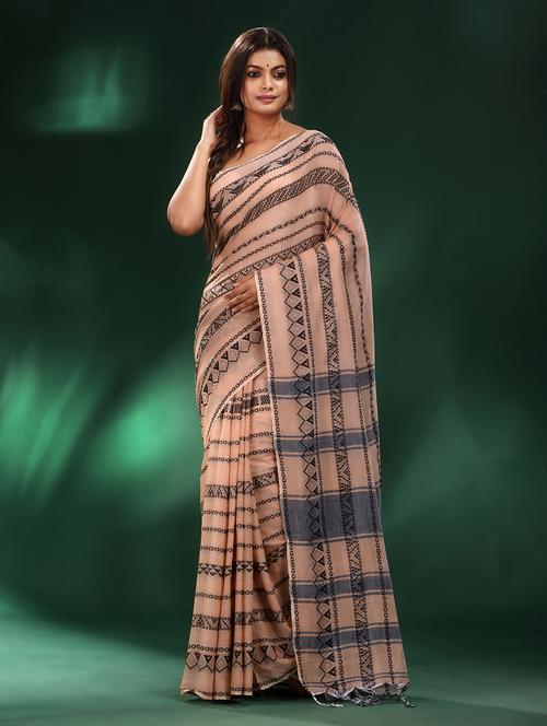 beige cotton saree with blouse - 19993597 - Very Small Image - 1