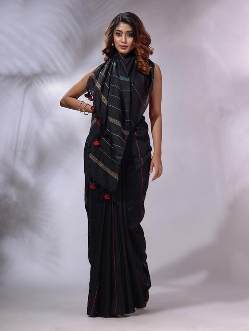 black cotton saree with blouse - 19993704 - Very Small Image - 1