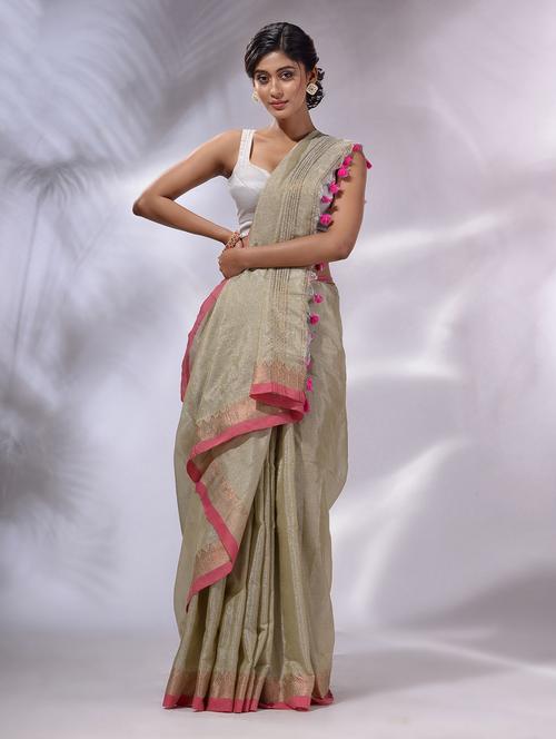 beige tissue saree with blouse - 19993728 - Very Small Image - 1