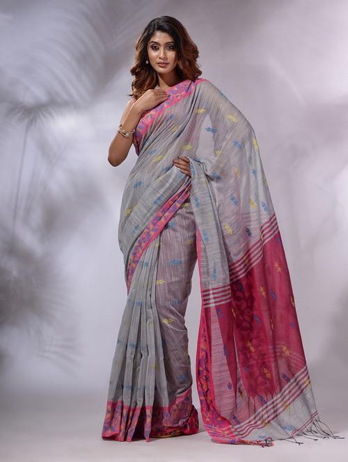 grey cotton saree with blouse - 19993737 - Very Small Image - 1