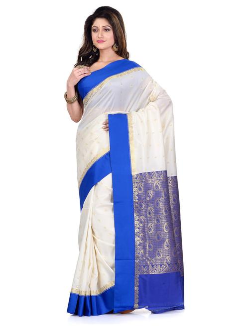 women's self design white colored saree with blouse - 19994412 - Very Small Image - 1