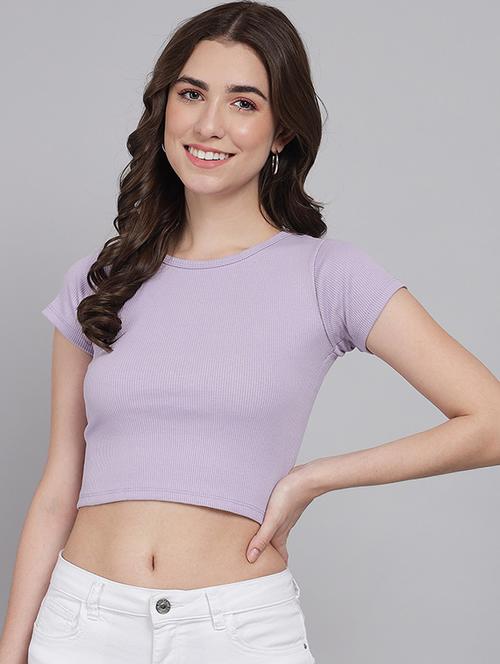 lavender round neck solid crop top - 19995441 - Very Small Image - 1