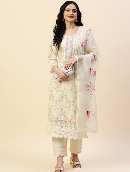 yellow printed three quarter sleeve suit set set - 19995610 - Very Small Image - 1