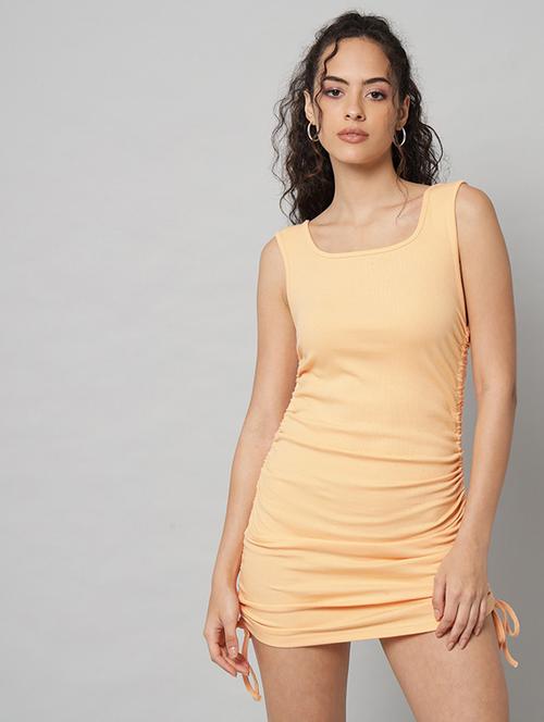 peach ruched solid sleeveless bodycon dress - 19995701 - Very Small Image - 1