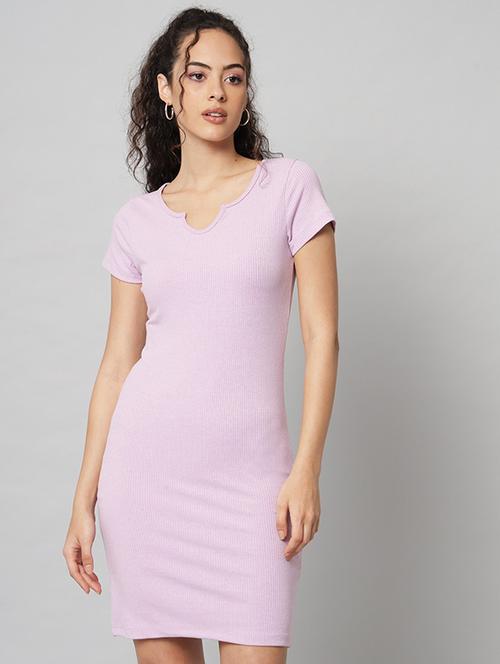 lavender solid short sleeve bodycon dress - 19995711 - Very Small Image - 1