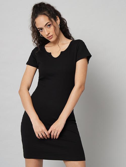 black solid short sleeve bodycon dress - 19995712 - Very Small Image - 1