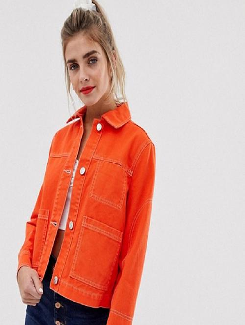 orange solid denim regular jacket - 19995750 - Very Small Image - 1