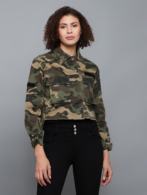 olive camouflage print crop jacket - 19995751 - Very Small Image - 1