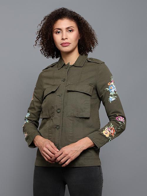 green embroidered denim regular jacket - 19995753 - Very Small Image - 1