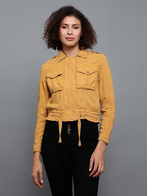 yellow solid denim crop jacket - 19995754 - Very Small Image - 1