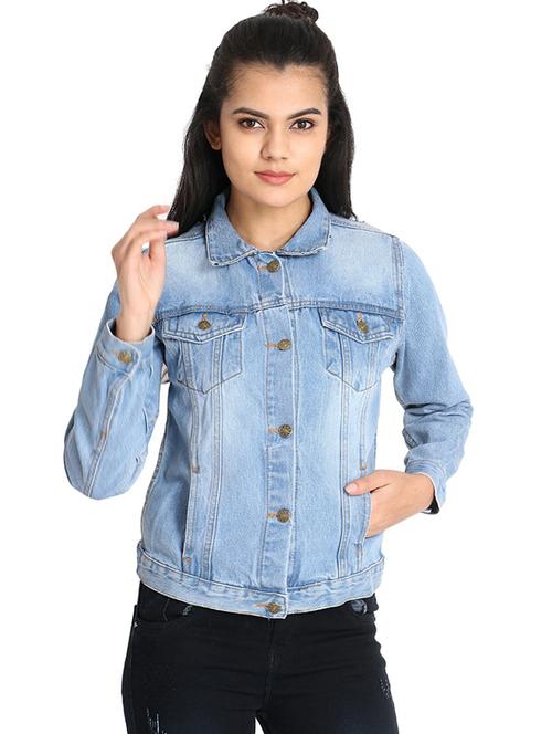 light blue solid denim regular jacket - 19995755 - Very Small Image - 1