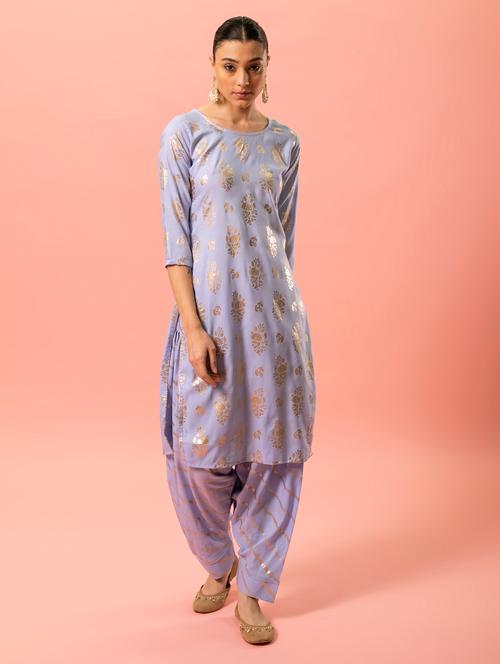 foil print round neck kurta salwar set - 19996253 - Very Small Image - 1