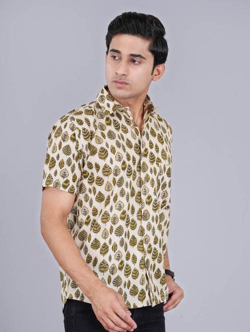 mens leaf print casual shirt - 19996395 - Very Small Image - 1