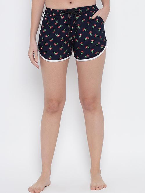 navy blue floral print mid rise regular short - 19996520 - Very Small Image - 1