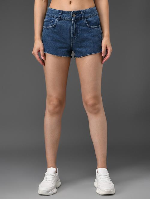 dark blue solid hot pants denim short - 19996592 - Very Small Image - 1