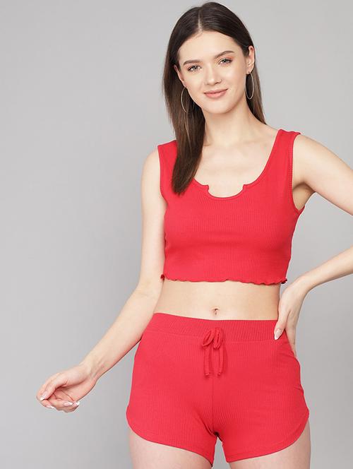 notch neck solid top and shorts set - 19996691 - Very Small Image - 1