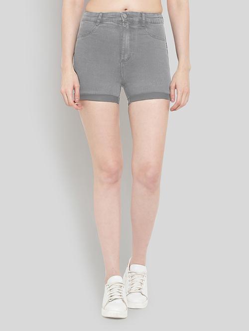 grey solid high rise hot pants short - 19996704 - Very Small Image - 1