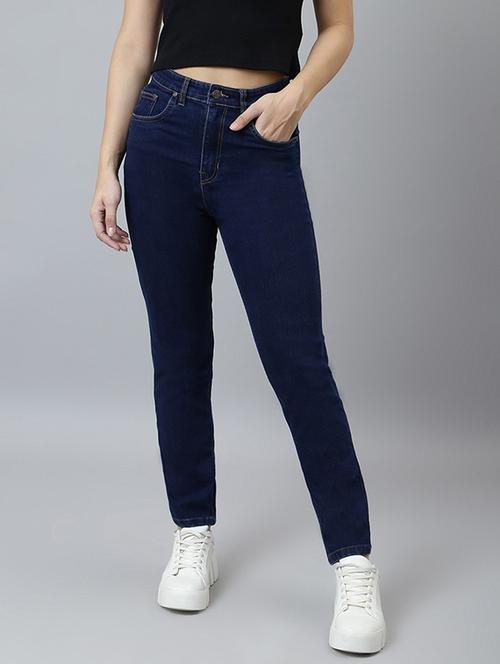 dark blue solid mid rise full length slim fit jean - 19996748 - Very Small Image - 1