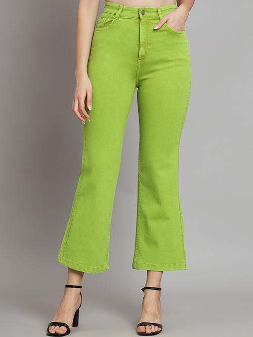 green solid high rise ankle length bootcut jean - 19996796 - Very Small Image - 1
