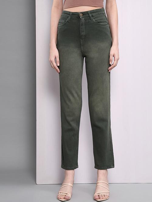 green solid high rise ankle length straight jean - 19996835 - Very Small Image - 1