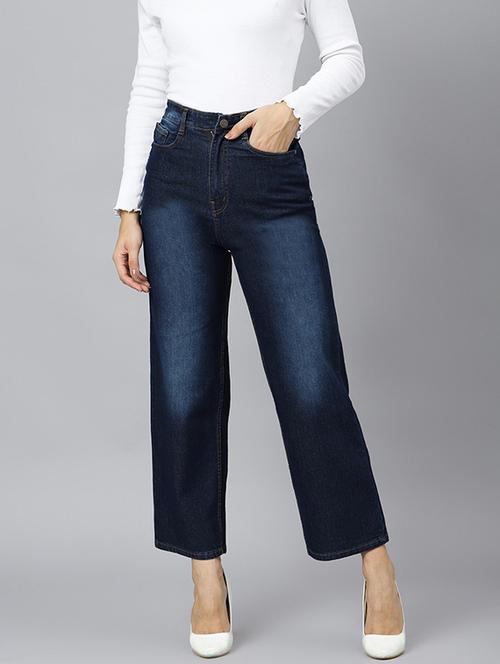 dark blue solid high rise ankle length straight jean - 19996872 - Very Small Image - 1