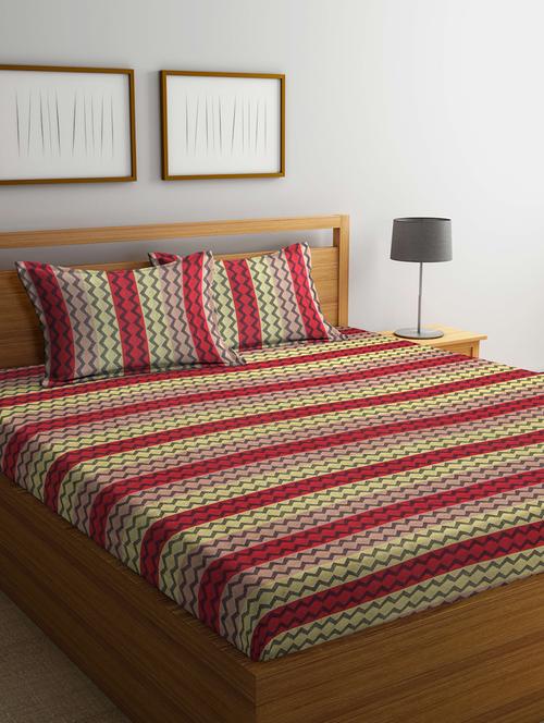 fabinaliv multicolor striped 100% cotton handwoven king size double bedsheet with 2 pillow covers - 19996940 - Very Small Image - 1