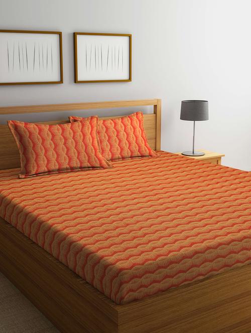 fabinaliv orange chevron 100% cotton handwoven king size double bedsheet with 2 pillow covers - 19996947 - Very Small Image - 1