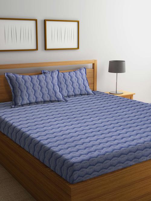 fabinaliv blue chevron 100% cotton handwoven king size double bedsheet with 2 pillow covers - 19996948 - Very Small Image - 1