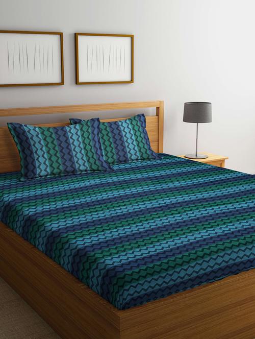 fabinaliv multicolor striped 100% cotton handwoven king size double bedsheet with 2 pillow covers - 19996952 - Very Small Image - 1
