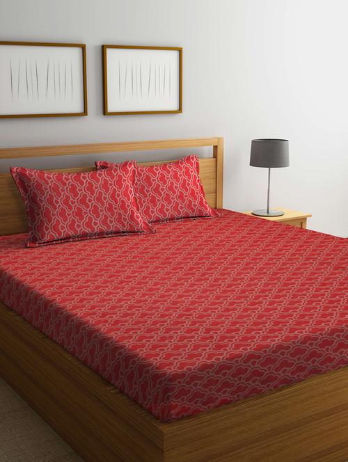 fabinaliv red abstract 100% cotton handwoven king size double bedsheet with 2 pillow covers - 19996954 - Very Small Image - 1