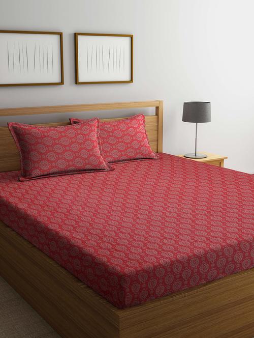 fabinaliv red ethnic 100% cotton handwoven king size double bedsheet with 2 pillow covers - 19996958 - Very Small Image - 1