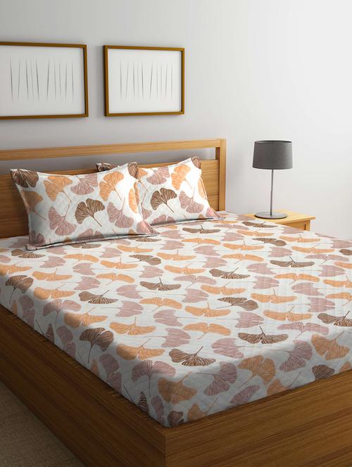 fabinaliv multicolor floral cotton king size quilted double bedsheet with 2 pillow covers - 19996963 - Very Small Image - 1