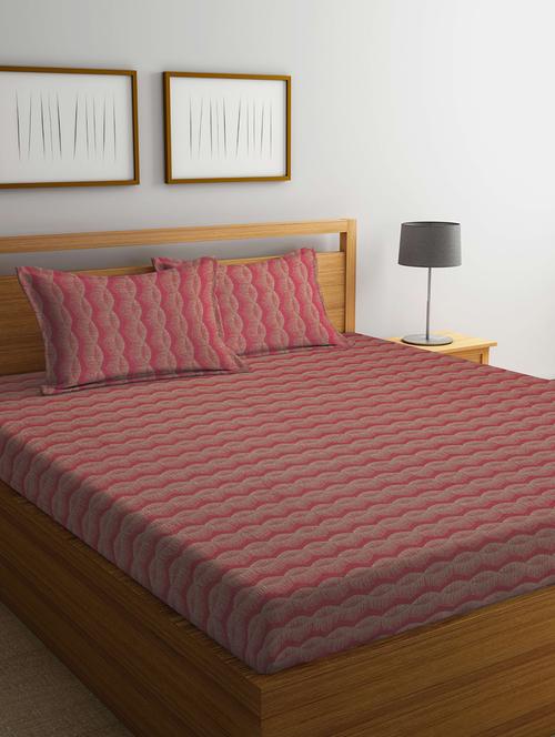 fabinaliv red chevron 100% cotton handwoven king size double bedsheet with 2 pillow covers - 19996964 - Very Small Image - 1