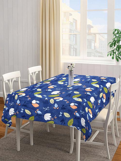 fabinaliv blue floral 300 tc cotton blend 6 seater table cover (72x52 inches) - 19996981 - Very Small Image - 1