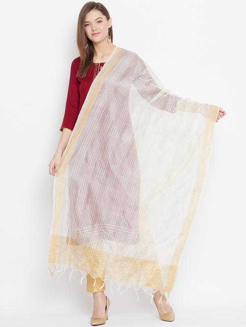 cream woven striped dupatta - 19997023 - Very Small Image - 1