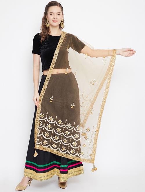 gold floral embroidered dupatta - 19997037 - Very Small Image - 1