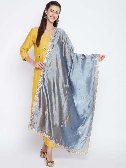 grey silk blend dupatta - 19997070 - Very Small Image - 1