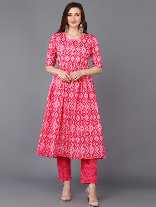 round neck printed a line kurta - 19997271 - Very Small Image - 1