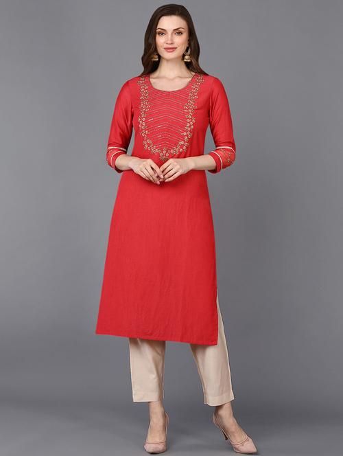 round neck solid straight kurta - 19997276 - Very Small Image - 1