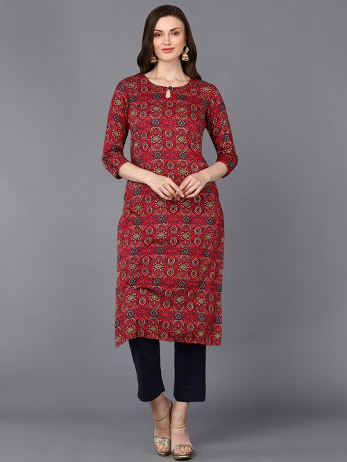 keyhole neck printed straight kurta - 19997299 - Very Small Image - 1